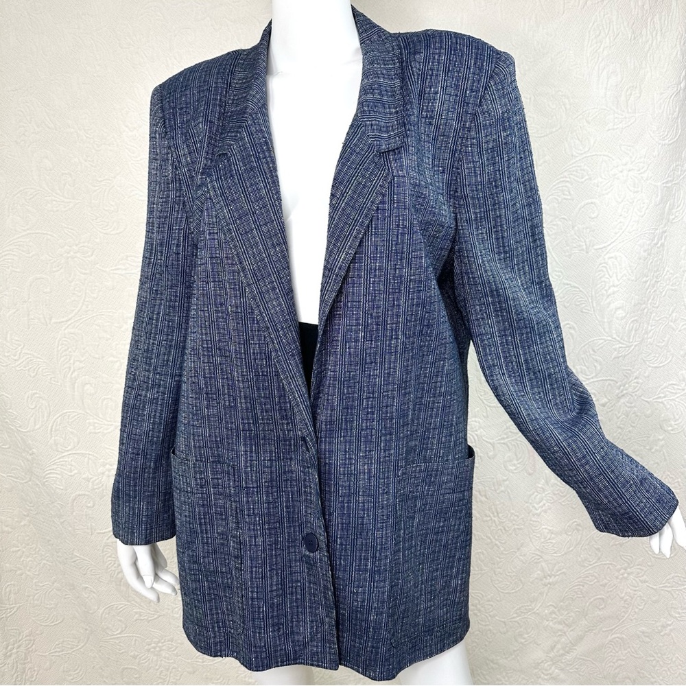 Evan Picone VTG Navy & White Silk ILGWU Blazer Size 14